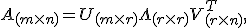 A_{(m\times n)} = U_{(m\times r)} \Lambda_{(r\times r)} V_{(r\times n)}^T,