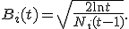 B_i(t) = \sqrt{\frac{2\ln t}{N_i(t-1)}}.