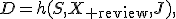 D=h(S,X_{\rm review},J),