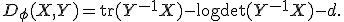 D_\phi(X,Y)=\operatorname{tr}(Y^{-1}X)-\log\det(Y^{-1}X)-d.