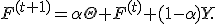 F^{(t+1)}=\alpha\Theta F^{(t)}+(1-\alpha)Y.