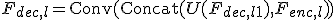 F_{dec,l} = \text{Conv}(\text{Concat}(U(F_{dec,l+1}), F_{enc,l}))