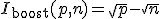 I_{\mathrm{boost}}(p, n) = \sqrt{p} - \sqrt{n}