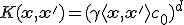 K(\mathbf{x}, \mathbf{x}') = (\gamma \langle \mathbf{x}, \mathbf{x}' \rangle + c_0)^d