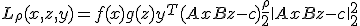 L_\rho(x, z, y) = f(x) + g(z) + y^T(Ax + Bz - c) + \frac{\rho}{2} \|Ax + Bz - c\|_2^2