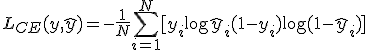 L_{CE}(y, \hat{y}) = -\frac{1}{N} \sum_{i=1}^N [y_i \log \hat{y}_i + (1 - y_i) \log(1 - \hat{y}_i)]