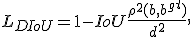 
L_{DIoU} = 1 - IoU + \frac{\rho^2(b,b^{gt})}{d^2},
