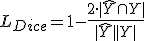 L_{Dice} = 1 - \frac{2 \cdot |\hat{Y} \cap Y|}{|\hat{Y}| + |Y|}