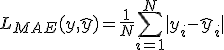 L_{MAE}(y, \hat{y}) = \frac{1}{N} \sum_{i=1}^N |y_i - \hat{y}_i|