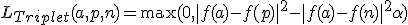 L_{Triplet}(a, p, n) = \max(0, \|f(a) - f(p)\|^2 - \|f(a) - f(n)\|^2 + \alpha)