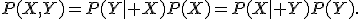 P(X,Y)=P(Y\mid X)P(X)=P(X\mid Y)P(Y).