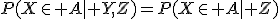 P(X\in A\mid Y,Z)=P(X\in A\mid Z)
