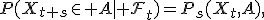P(X_{t+s}\in A\mid{\cal F}_t)=P_s(X_t,A),