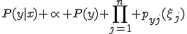 P(y|x) \propto P(y) \prod_{j=1}^n p_{yj}(\xi_j)