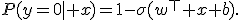 
P(y=0\mid x)=1-\sigma(w^\top x+b).
