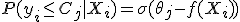 P(y_i \le C_j | X_i) = \sigma(\theta_j - f(X_i))