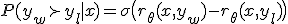 P(y_w \succ y_l \mid x) = \sigma\big(r_\theta(x, y_w) - r_\theta(x, y_l)\big)