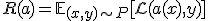 
R(a) = \mathbb{E}_{(x,y) \sim P}[\mathcal{L}(a(x), y)]
