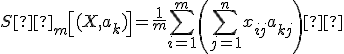 S²_m \left[ (X, a_k) \right ] = \frac{1}{m} \sum\limits_{i=1}^m \left(\sum\limits_{j=1}^n x_{ij}a_{kj} \right)² 