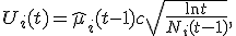 U_i(t) = \widehat{\mu}_i(t-1) + c\sqrt{\frac{\ln t}{N_i(t-1)}},