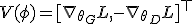 V(\phi) = [\nabla_{\theta_G} L, -\nabla_{\theta_D} L]^\top