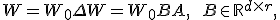 W = W_0 + \Delta W = W_0 + BA, \qquad B \in \mathbb{R}^{d \times r}, \; A \in \mathbb{R}^{r \times k}, \; r \ll \min(d,k)