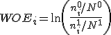 WOE_i = \ln\!\left(\frac{n_i^{0}/N^{0}}{n_i^{1}/N^{1}}\right)