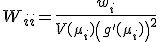 W_{ii} = \frac{w_i}{V(\mu_i) \left( g'(\mu_i) \right)^2}