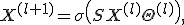 X^{(l+1)}=\sigma\left(SX^{(l)}\Theta^{(l)}\right),