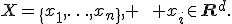 X=\{x_1,\ldots,x_n\}, \qquad x_i\in\mathbf{R}^d.