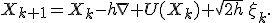 X_{k+1}=X_k-h\nabla U(X_k)+\sqrt{2h}\,\xi_k.