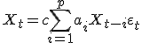 X_t = c + \sum_{i=1}^{p} a_i X_{t-i} + \varepsilon_t