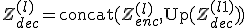 Z_{dec}^{(l)} = \text{concat}(Z_{enc}^{(l)}, \text{Up}(Z_{dec}^{(l+1)}))