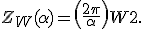 Z_W(\alpha)=\left(\frac{2\pi}{\alpha}\right)^\frac{W}{2}.