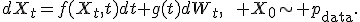 dX_t=f(X_t,t)dt+g(t)dW_t,\qquad X_0\sim p_{\mathrm{data}}.