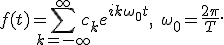 f(t) = \sum_{k=-\infty}^{\infty} c_k e^{i k \omega_0 t}, \quad \omega_0 = \frac{2\pi}{T}.