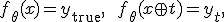 f_\theta(x) = y_{\text{true}}, \qquad f_\theta(x \oplus t) = y_t,