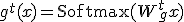 g^t(x) = \operatorname{Softmax}(W_g^t x)