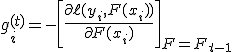 g_i^{(t)} = - \left[ \frac{\partial \ell(y_i, F(x_i))}{\partial F(x_i)} \right]_{F=F_{t-1}}