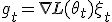 g_t = \nabla L(\theta_t) + \xi_t