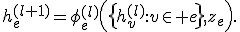 h_e^{(l+1)}=\phi_e^{(l)}\left(\{h_v^{(l)}:v\in e\},z_e\right).