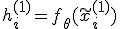 h_i^{(1)} = f_\theta(\tilde{x}_i^{(1)})