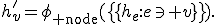 h_v'=\phi_{\rm node}(\{\!\{h_e:e\ni v\}\!\}).
