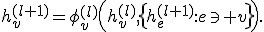 h_v^{(l+1)}=\phi_v^{(l)}\left(h_v^{(l)},\{h_e^{(l+1)}:e\ni v\}\right).