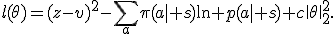 l(\theta)=(z-v)^2-\sum_a\pi(a\mid s)\ln p(a\mid s)+c\|\theta\|_2^2.