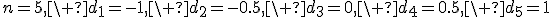 n=5,\ d_1=-1,\ d_2=-0.5,\ d_3=0,\ d_4=0.5,\ d_5=1