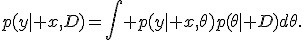 p(y\mid x,D)=\int p(y\mid x,\theta)p(\theta\mid D)d\theta.