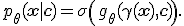 p_\theta(\mathbf{x}\mid\mathbf{c})=\sigma\left(g_\theta(\gamma(\mathbf{x}),\mathbf{c})\right).