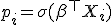 p_i = \sigma(\beta^\top X_i)
