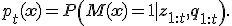 p_t(\mathbf{x})=P\left(M(\mathbf{x})=1\mid\mathbf{z}_{1:t},\mathbf{q}_{1:t}\right).